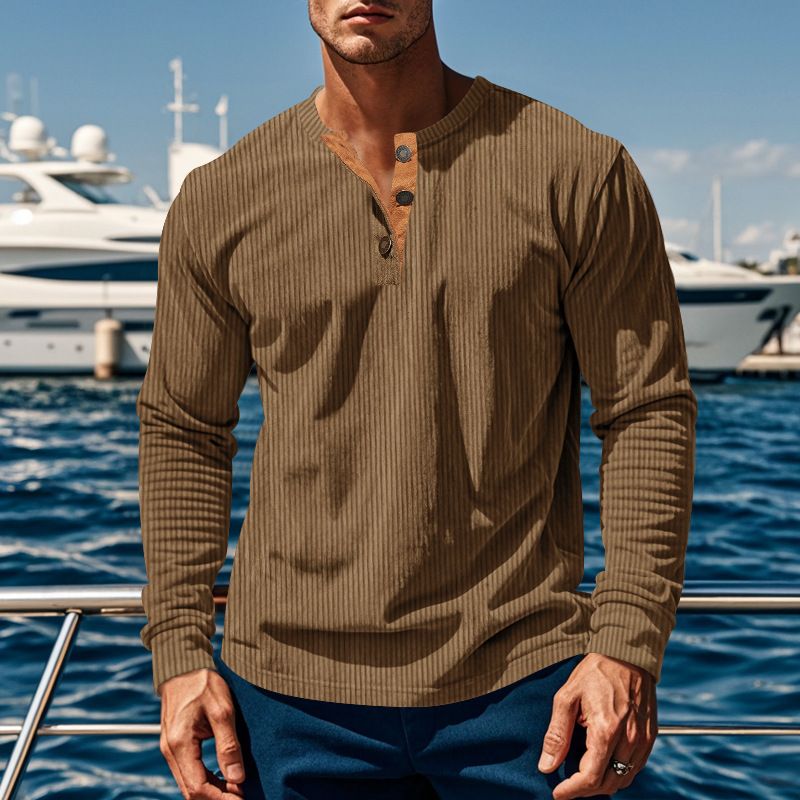 T-Shirt Men Spring Cotton T Shirt Men Solid Tshirt Mandarin Collar Long Sleeve Top Men Brand Slim Fit Tee Shirts T-Shirts