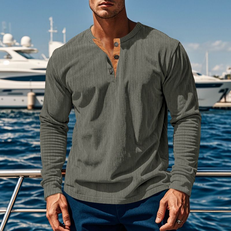 T-Shirt Men Spring Cotton T Shirt Men Solid Tshirt Mandarin Collar Long Sleeve Top Men Brand Slim Fit Tee Shirts T-Shirts