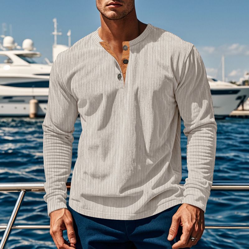 T-Shirt Men Spring Cotton T Shirt Men Solid Tshirt Mandarin Collar Long Sleeve Top Men Brand Slim Fit Tee Shirts T-Shirts