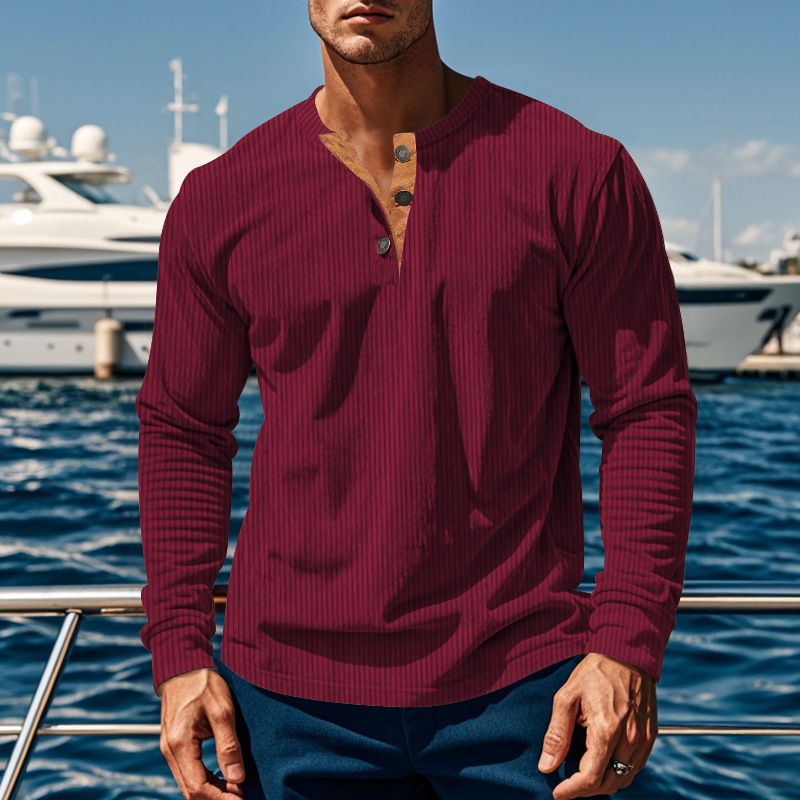 T-Shirt Men Spring Cotton T Shirt Men Solid Tshirt Mandarin Collar Long Sleeve Top Men Brand Slim Fit Tee Shirts T-Shirts