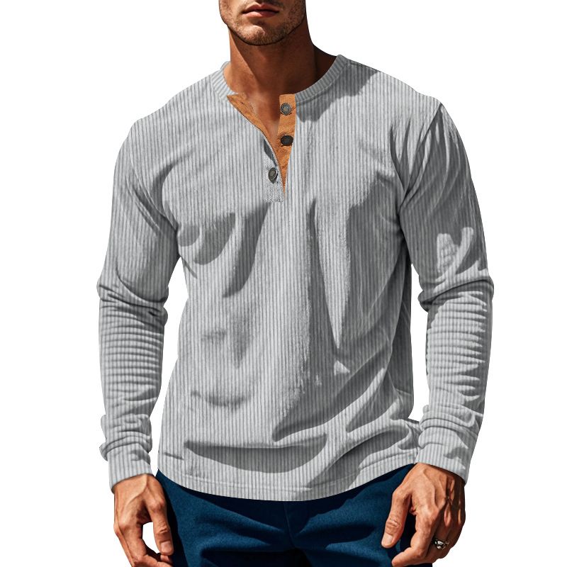T-Shirt Men Spring Cotton T Shirt Men Solid Tshirt Mandarin Collar Long Sleeve Top Men Brand Slim Fit Tee Shirts T-Shirts