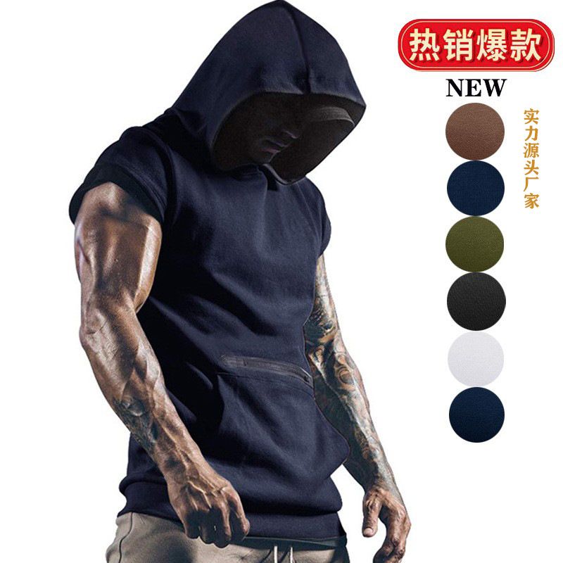 Sweatshirt Custom  olyester Breathable Fitness Sleeveless Workout Sweatshirt GYM Clothing Hooded Sport T Shirt