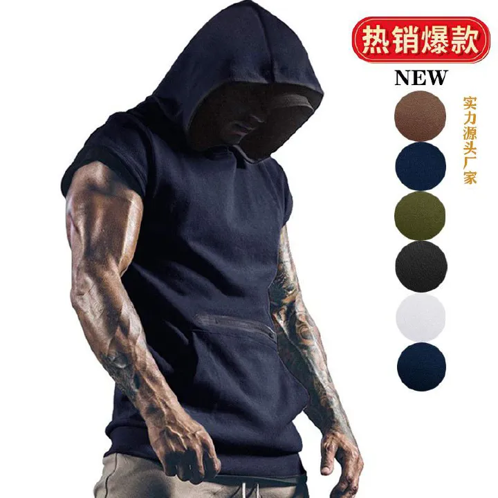 Sweatshirt Custom  olyester Breathable Fitness Sleeveless Workout Sweatshirt GYM Clothing Hooded Sport T Shirt