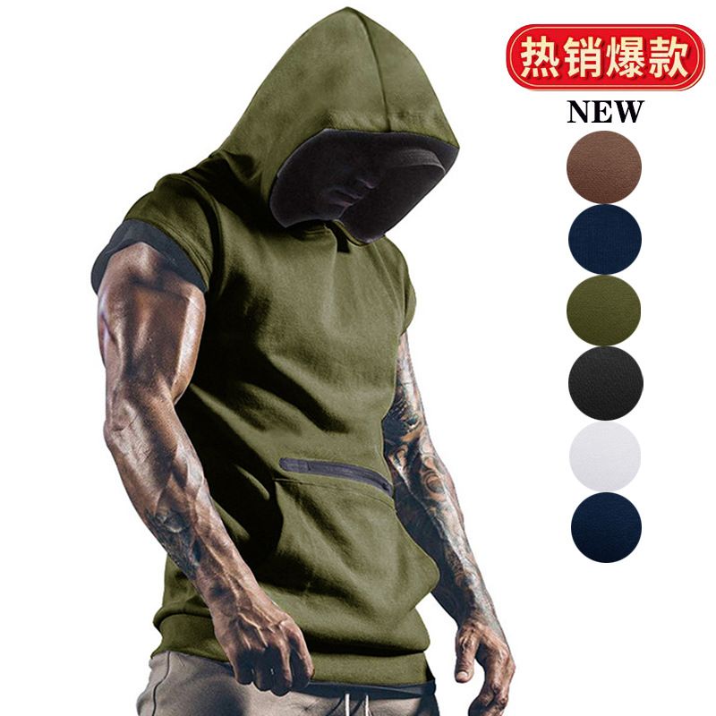 Sweatshirt Custom  olyester Breathable Fitness Sleeveless Workout Sweatshirt GYM Clothing Hooded Sport T Shirt