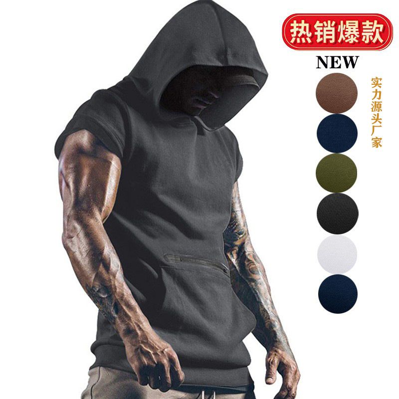 Sweatshirt Custom  olyester Breathable Fitness Sleeveless Workout Sweatshirt GYM Clothing Hooded Sport T Shirt