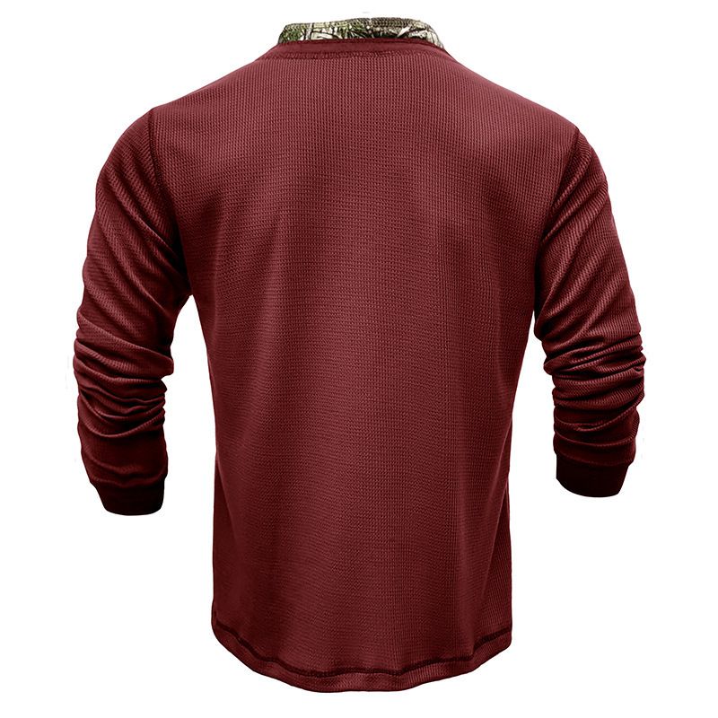 Men's long sleeved outdoor shirt European and American men's Henry T-shirt waffle round neck top T-Shirts