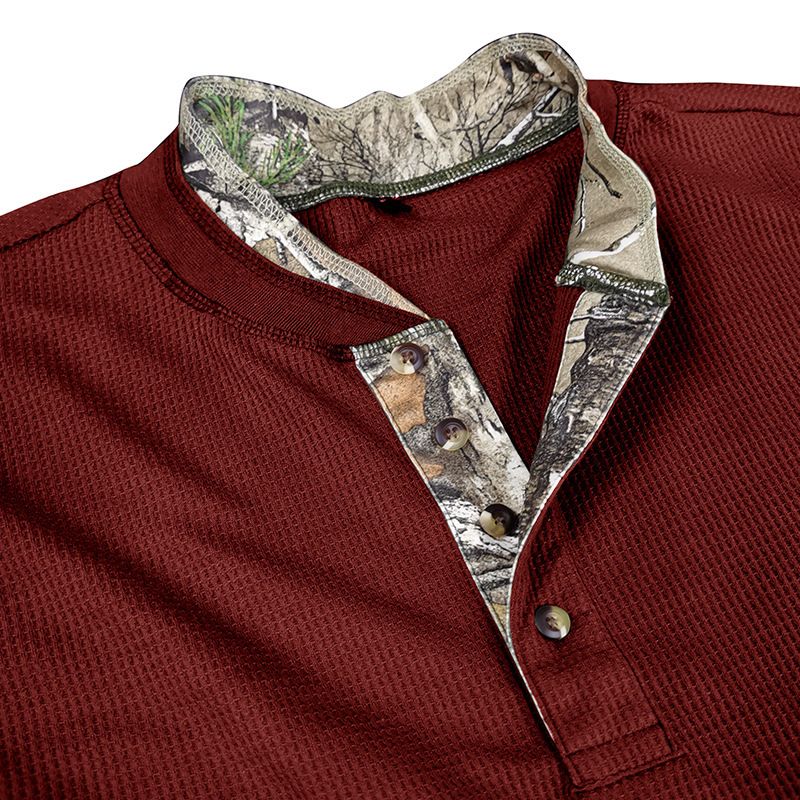 Men's long sleeved outdoor shirt European and American men's Henry T-shirt waffle round neck top T-Shirts