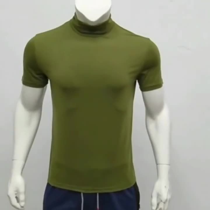 Custom High Quality High Neck Super Soft Comfy Mock Neck Blank Tee Shirts Short Sleeve Men's T Shirt