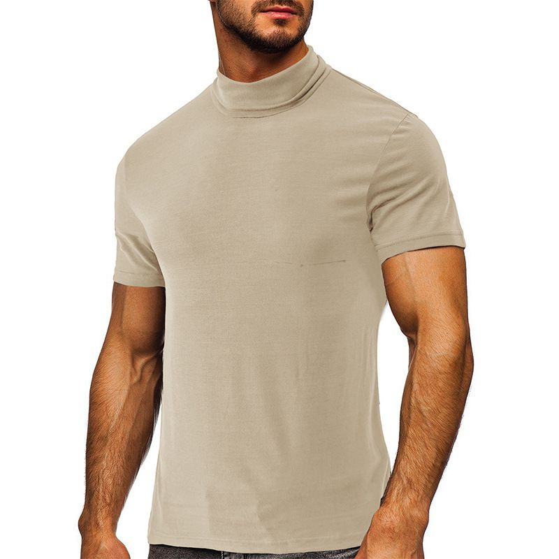 Custom High Quality High Neck Super Soft Comfy Mock Neck Blank Tee Shirts Short Sleeve Men's T Shirt