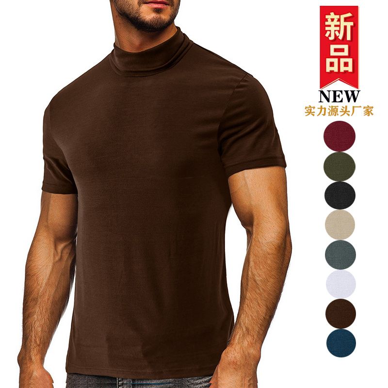 Custom High Quality High Neck Super Soft Comfy Mock Neck Blank Tee Shirts Short Sleeve Men's T Shirt