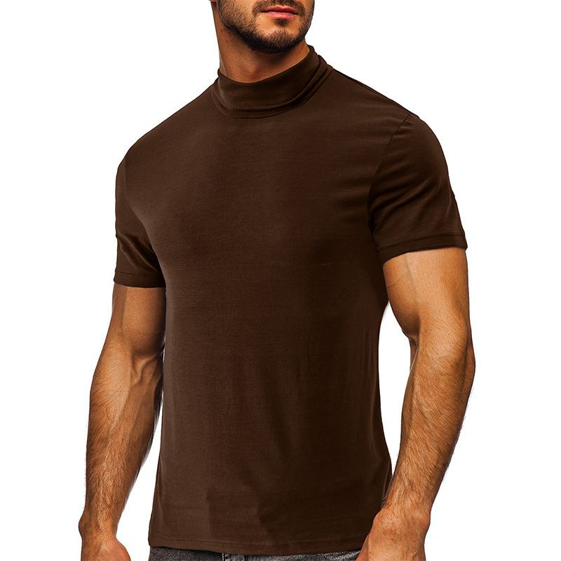 Custom High Quality High Neck Super Soft Comfy Mock Neck Blank Tee Shirts Short Sleeve Men's T Shirt