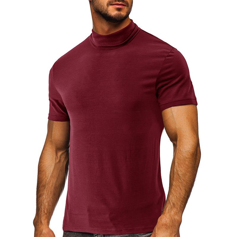 Custom High Quality High Neck Super Soft Comfy Mock Neck Blank Tee Shirts Short Sleeve Men's T Shirt