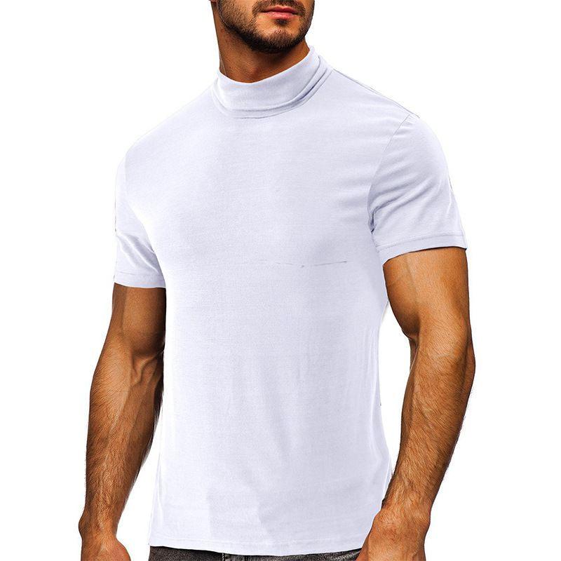 Custom High Quality High Neck Super Soft Comfy Mock Neck Blank Tee Shirts Short Sleeve Men's T Shirt