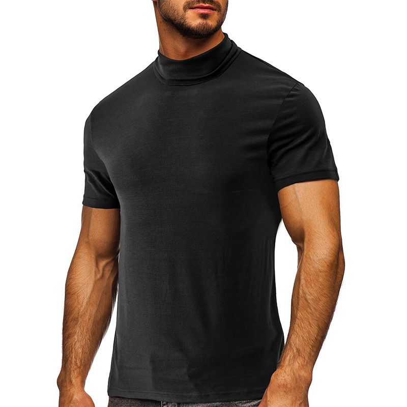 Custom High Quality High Neck Super Soft Comfy Mock Neck Blank Tee Shirts Short Sleeve Men's T Shirt