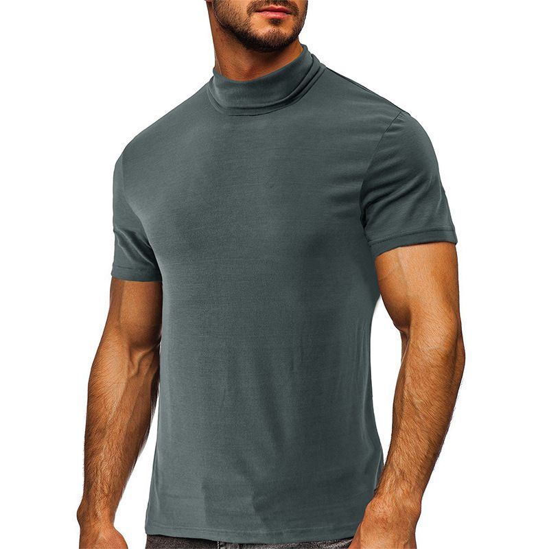 Custom High Quality High Neck Super Soft Comfy Mock Neck Blank Tee Shirts Short Sleeve Men's T Shirt