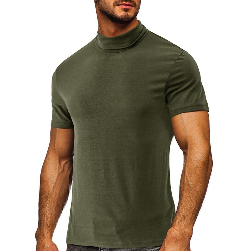 Custom High Quality High Neck Super Soft Comfy Mock Neck Blank Tee Shirts Short Sleeve Men's T Shirt