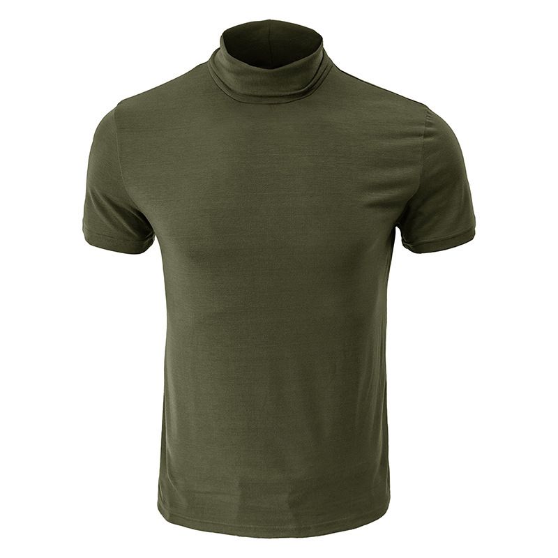 Custom High Quality High Neck Super Soft Comfy Mock Neck Blank Tee Shirts Short Sleeve Men's T Shirt