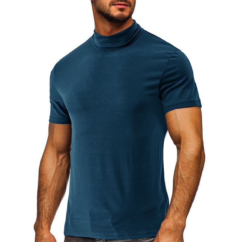 Custom High Quality High Neck Super Soft Comfy Mock Neck Blank Tee Shirts Short Sleeve Men's T Shirt