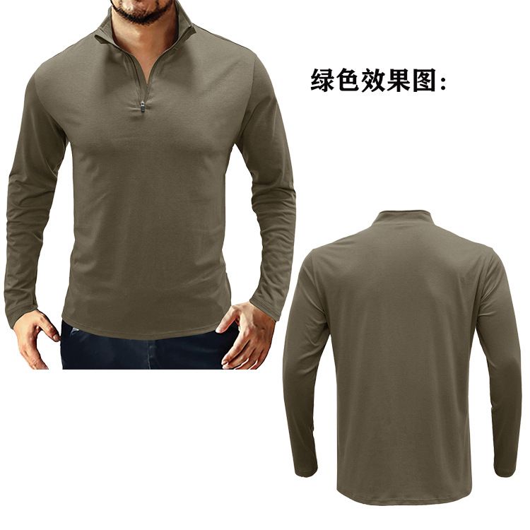 Factory Custom Logo Printing Long Sleeve zipper T-shirt Casual Blank stand collar Wholesale Tshirts For Men