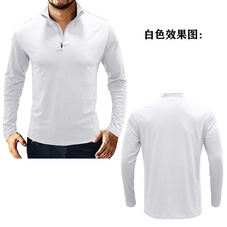 Factory Custom Logo Printing Long Sleeve zipper T-shirt Casual Blank stand collar Wholesale Tshirts For Men