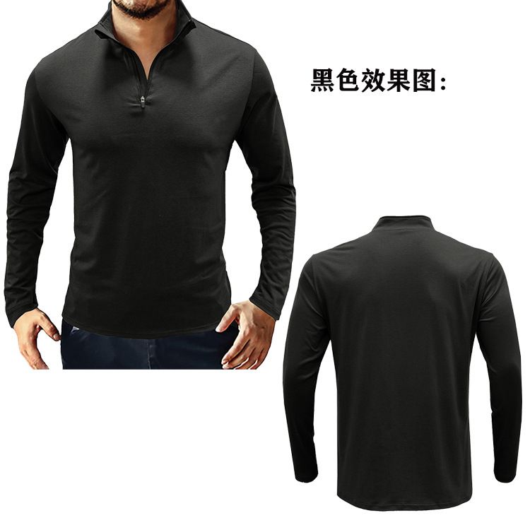 Factory Custom Logo Printing Long Sleeve zipper T-shirt Casual Blank stand collar Wholesale Tshirts For Men