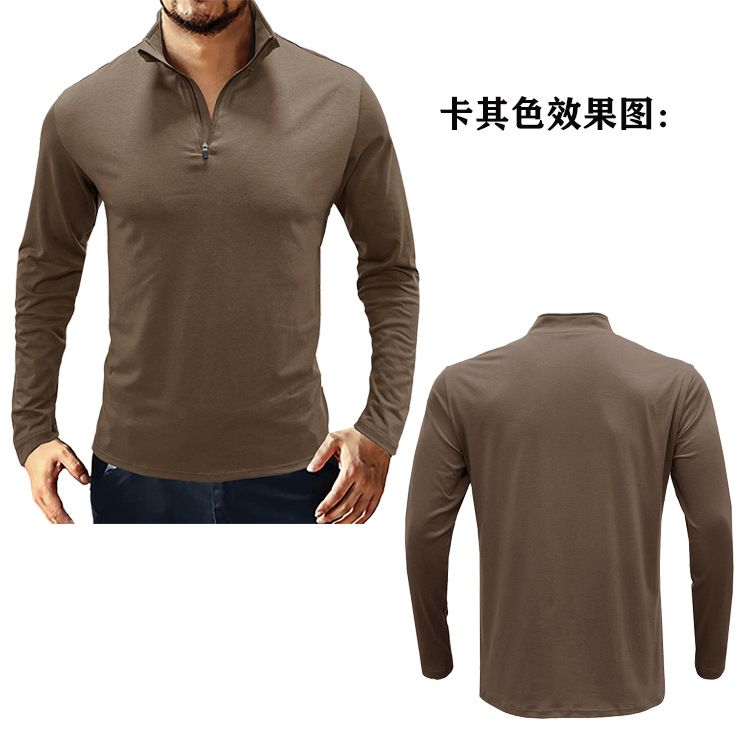 Factory Custom Logo Printing Long Sleeve zipper T-shirt Casual Blank stand collar Wholesale Tshirts For Men