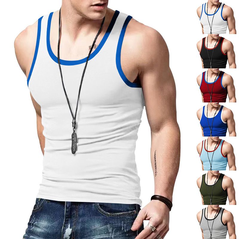 Men gym vest bodybuilding ribbed tank top stretch fitness tank top in stock  T-Shirts