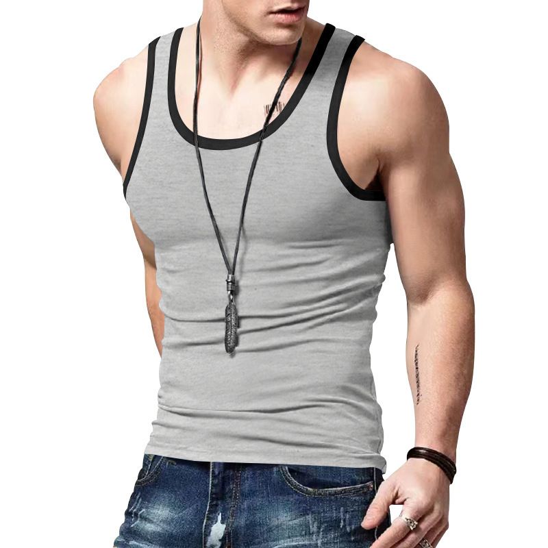 Men gym vest bodybuilding ribbed tank top stretch fitness tank top in stock  T-Shirts