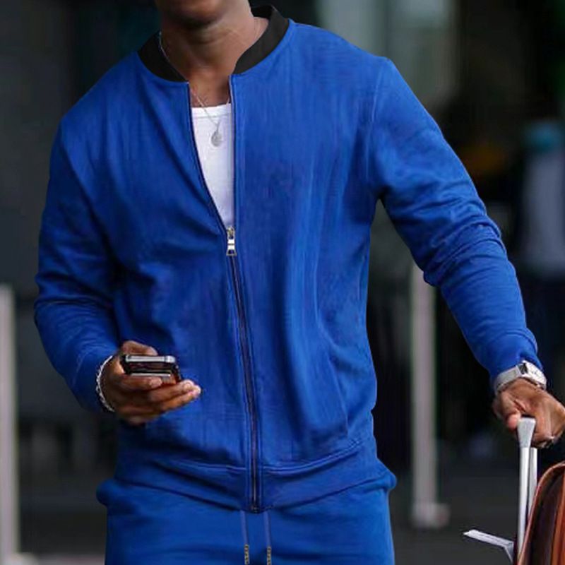 Hot selling men's stand up collar jacket solid color sports casual zipper long sleeved top men's jacket  Coats