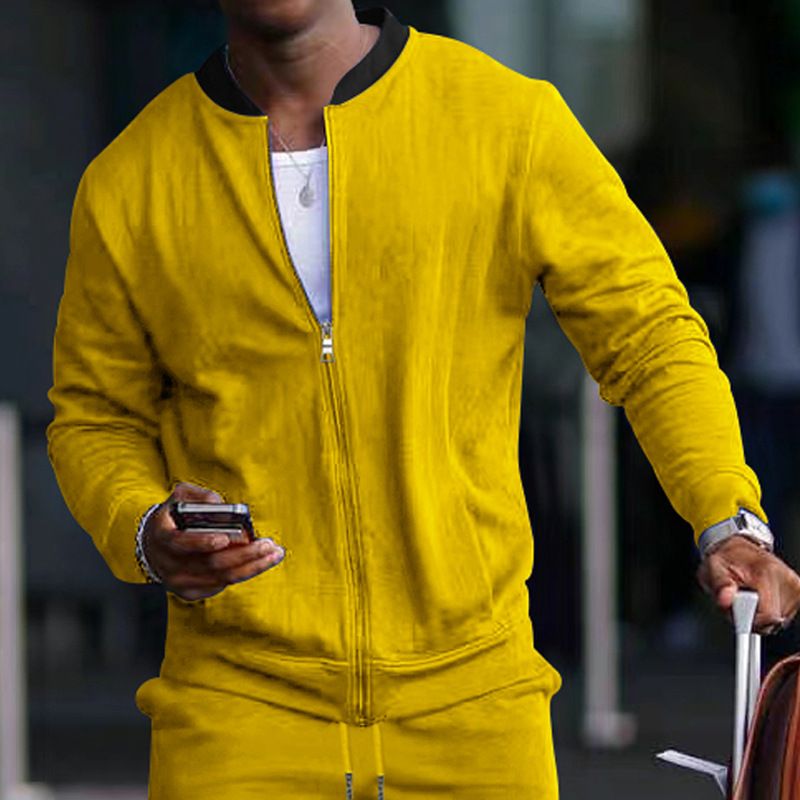 Hot selling men's stand up collar jacket solid color sports casual zipper long sleeved top men's jacket  Coats