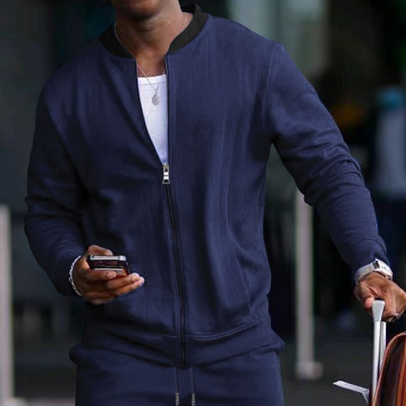 Hot selling men's stand up collar jacket solid color sports casual zipper long sleeved top men's jacket  Coats