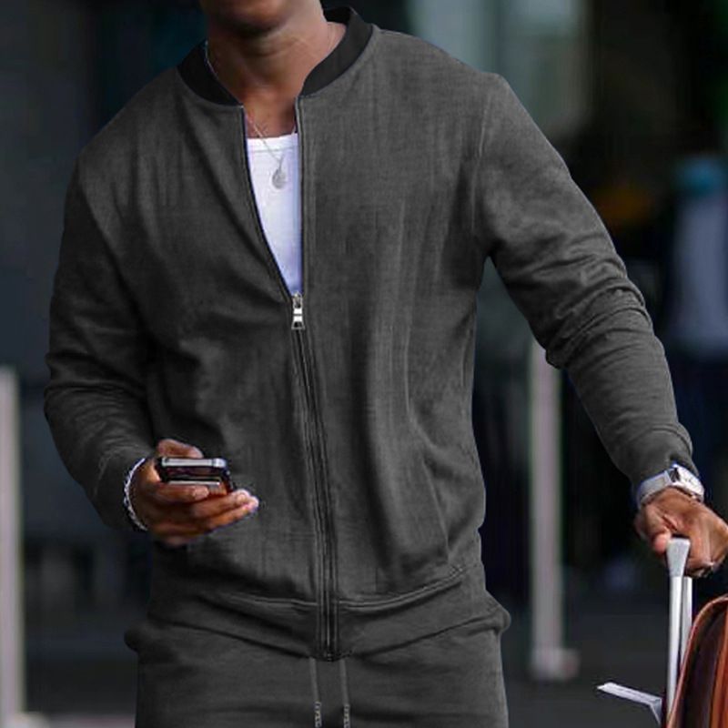 Hot selling men's stand up collar jacket solid color sports casual zipper long sleeved top men's jacket  Coats