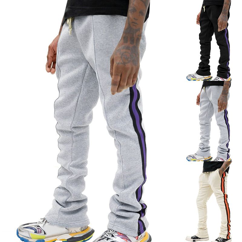 Factory Price Mens Flared Loose Fit Sweatpants With Side Stripes Cotton Stacked Jogger Trousers Sweat Flare Pants For Men Casual