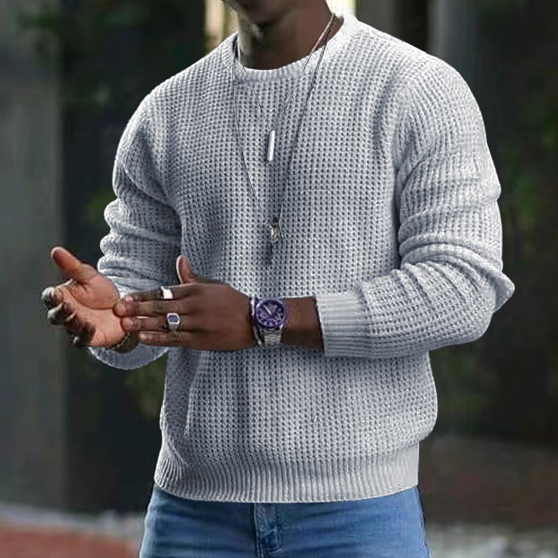 Autumn and Winter New Trend Cotton Sports Men's Solid Color Waffle Collar Pullover Sweater T-Shirts