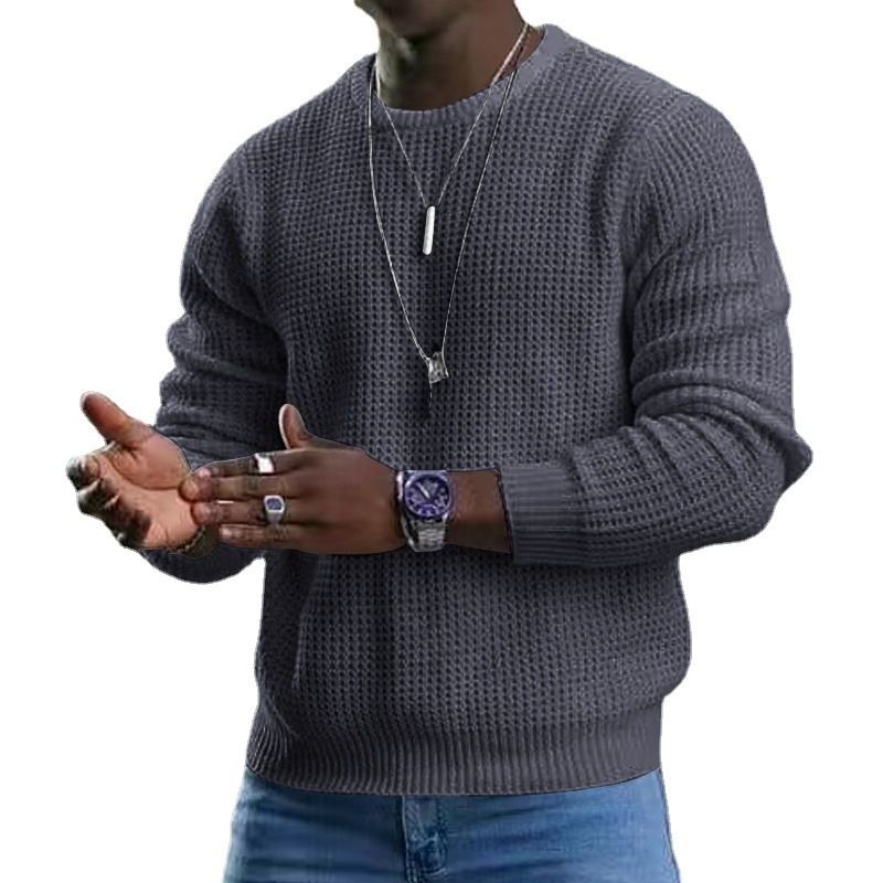 Autumn and Winter New Trend Cotton Sports Men's Solid Color Waffle Collar Pullover Sweater T-Shirts