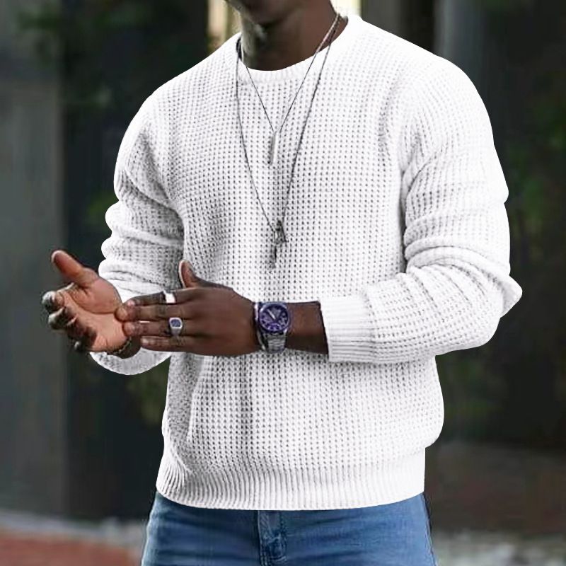 Autumn and Winter New Trend Cotton Sports Men's Solid Color Waffle Collar Pullover Sweater T-Shirts