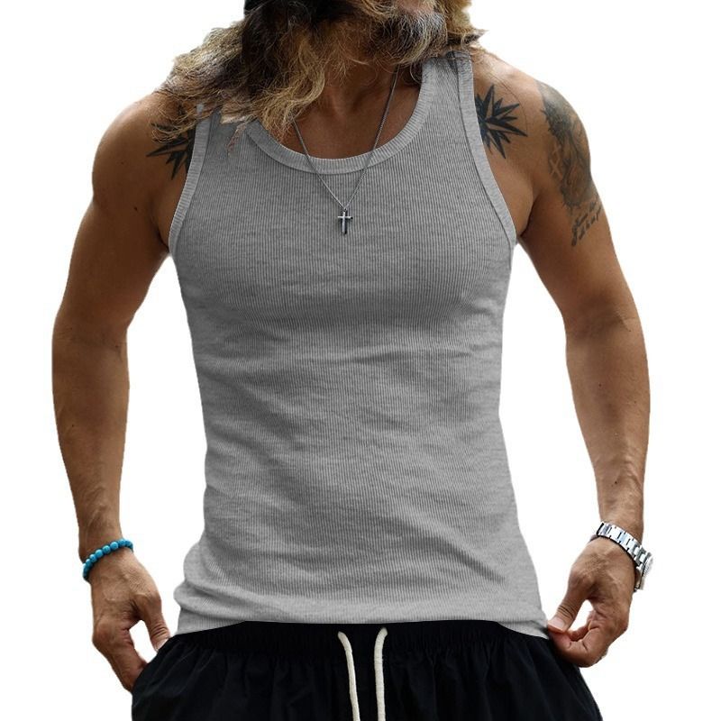 Summer plus size men clothing tank tops custom black white gray sleeveless fitness singlets for men  T-Shirts
