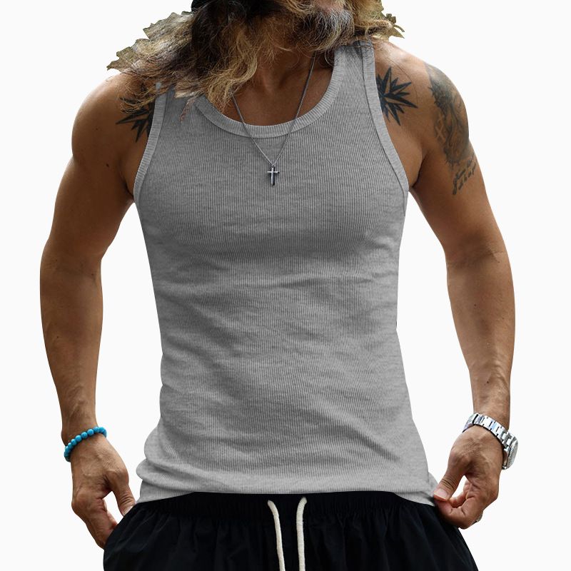 Summer plus size men clothing tank tops custom black white gray sleeveless fitness singlets for men  T-Shirts