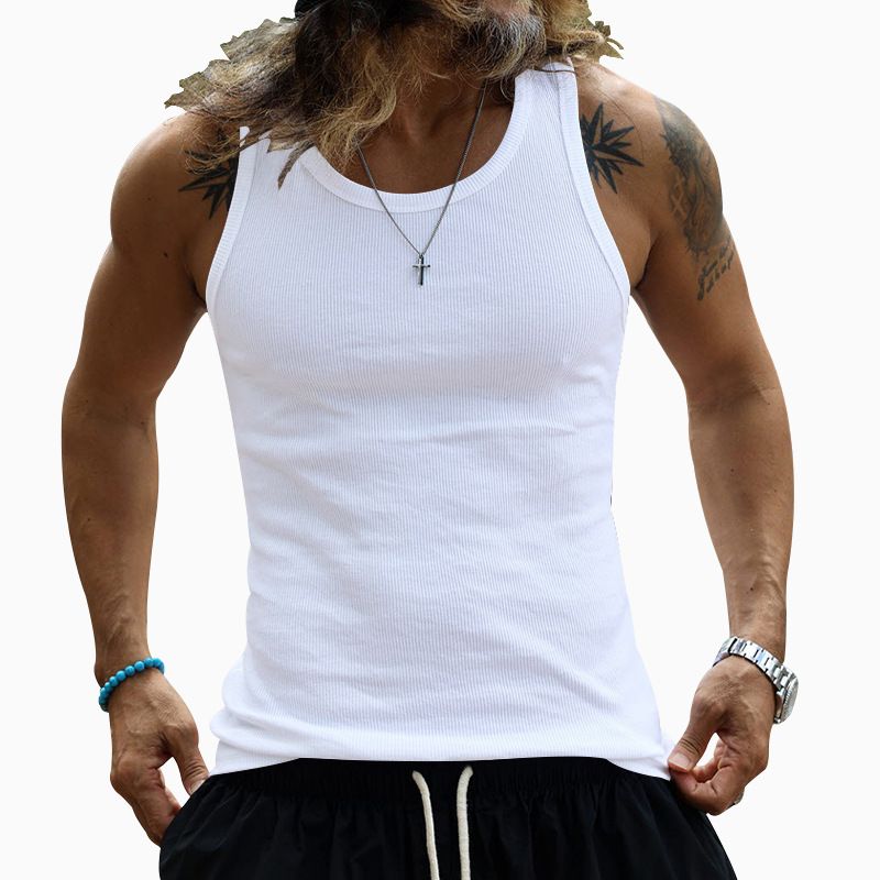 Summer plus size men clothing tank tops custom black white gray sleeveless fitness singlets for men  T-Shirts