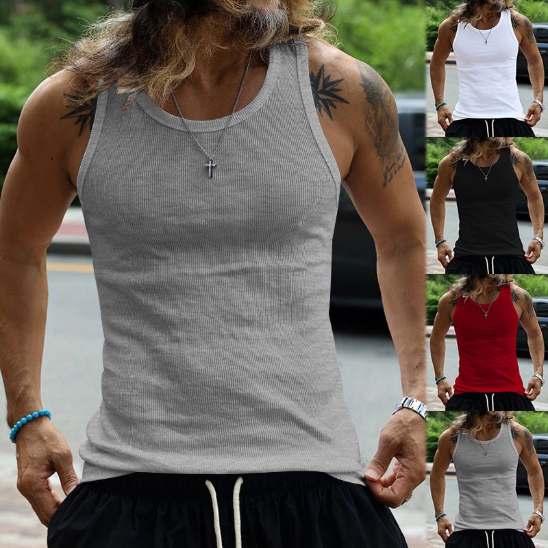 Summer plus size men clothing tank tops custom black white gray sleeveless fitness singlets for men  T-Shirts