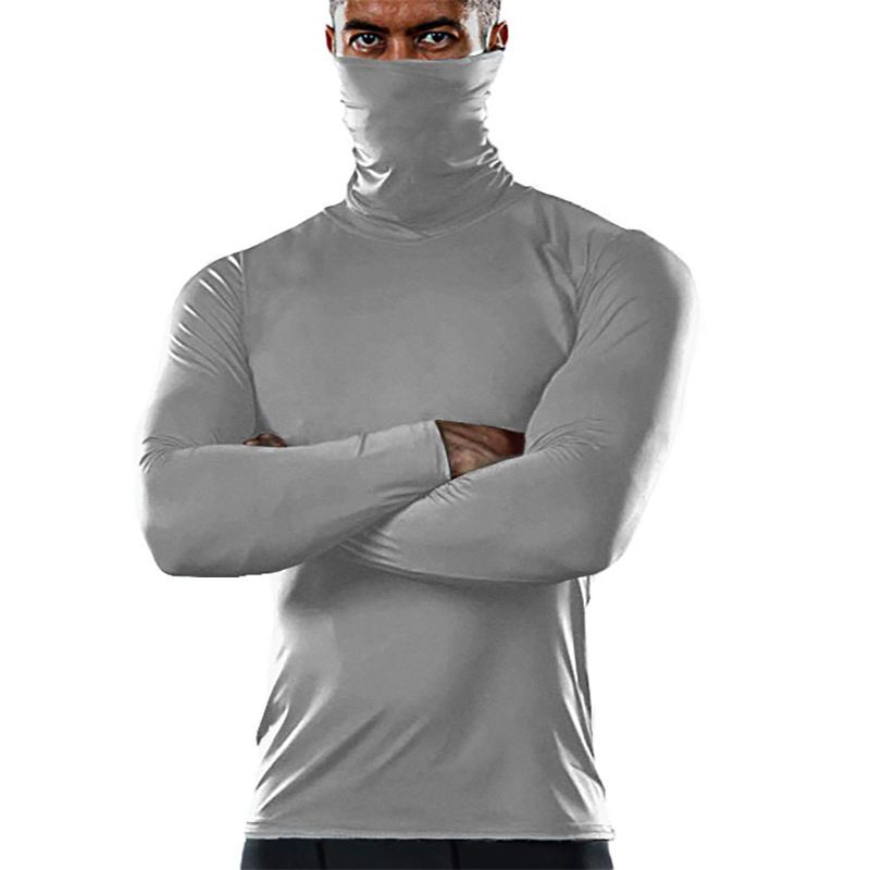 Custom design high neck t shirt polyester breathable workout shirts men long sleeve compression shirts