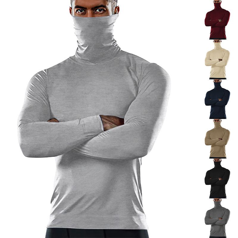 Custom design high neck t shirt polyester breathable workout shirts men long sleeve compression shirts