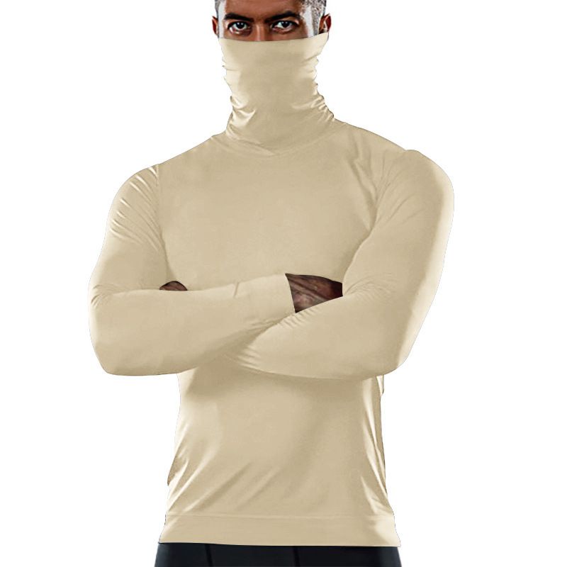 Custom design high neck t shirt polyester breathable workout shirts men long sleeve compression shirts