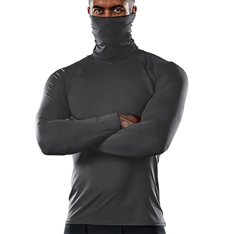 Custom design high neck t shirt polyester breathable workout shirts men long sleeve compression shirts