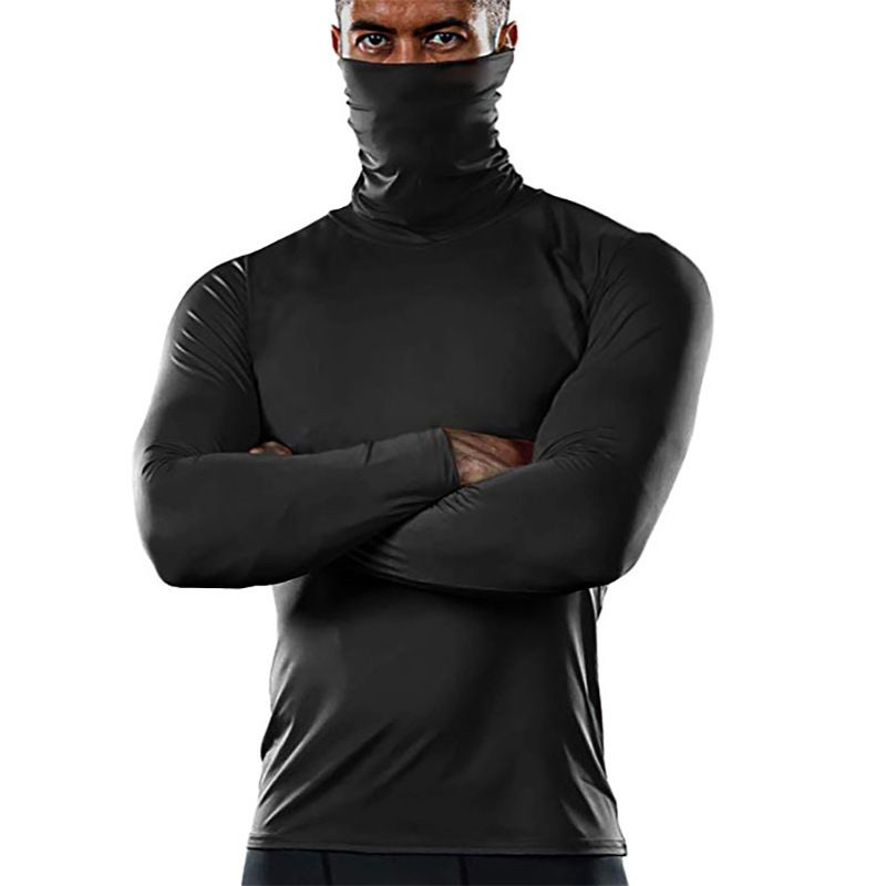 Custom design high neck t shirt polyester breathable workout shirts men long sleeve compression shirts