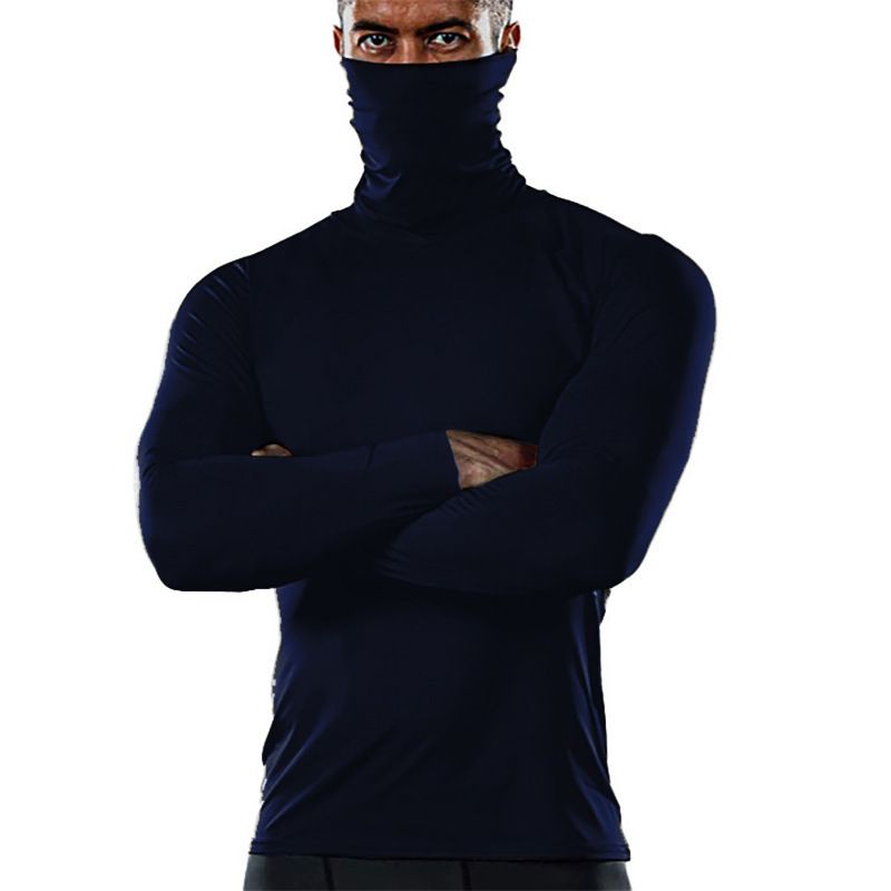 Custom design high neck t shirt polyester breathable workout shirts men long sleeve compression shirts