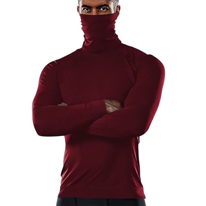 Custom design high neck t shirt polyester breathable workout shirts men long sleeve compression shirts