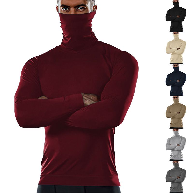 Custom design high neck t shirt polyester breathable workout shirts men long sleeve compression shirts