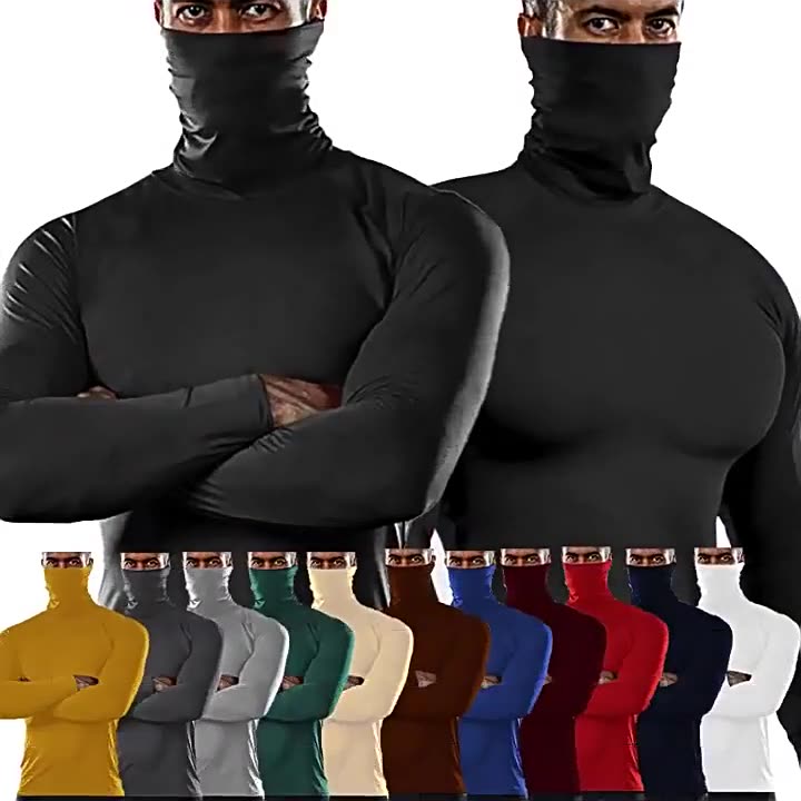 Custom design high neck t shirt polyester breathable workout shirts men long sleeve compression shirts