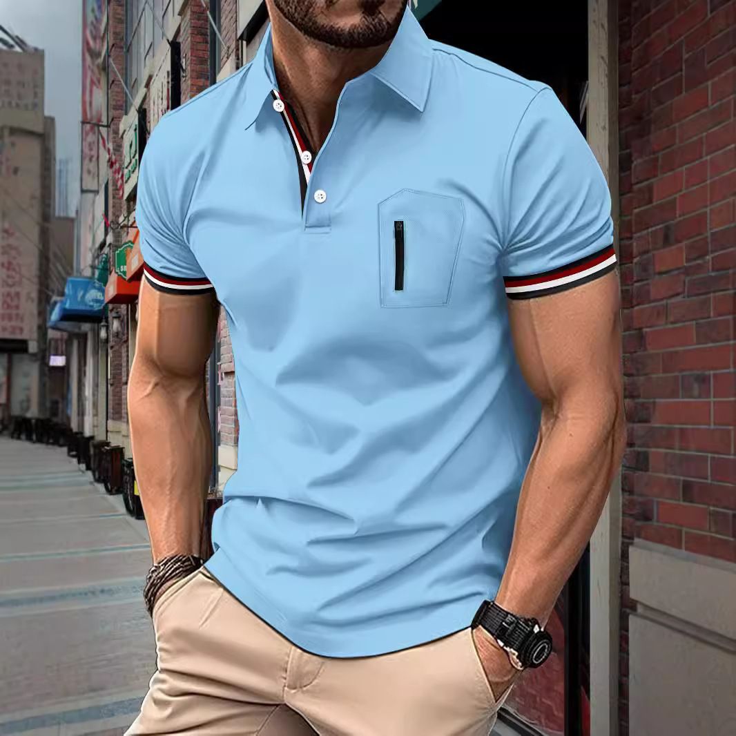 Summer Polo Shirt with Button Pocket Men's Athletic Polo Shirt